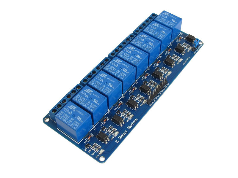 8 relays board DMX controllable with arpschuino and breadboard adapter