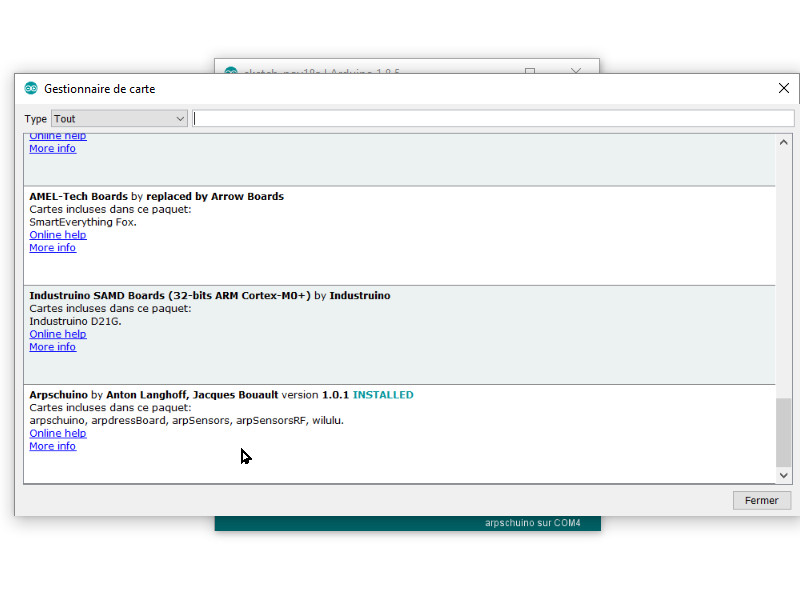 gestionnaire de cartes arduino